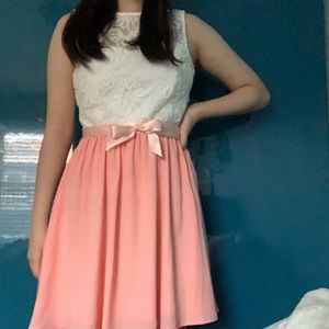 Peach Pink & white lace spring/summer party dress